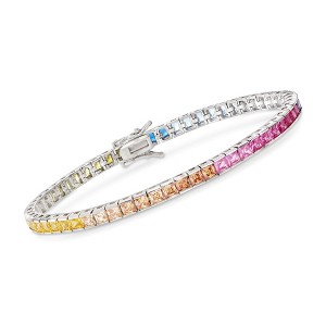 Ross-Simons 8.70 ct. t.w. Princess-Cut Rainbow Simulated Sapphire Tennis Bracelet in Sterling Silver - 1 of 4