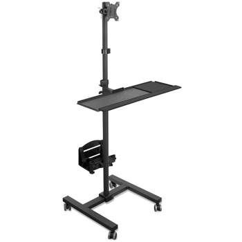 Mount-It! Height Adjustable Rolling Computer Cart, Mobile Workstation with Tray Monitor Mount and CPU Holder for Office and Industrial Use, Black