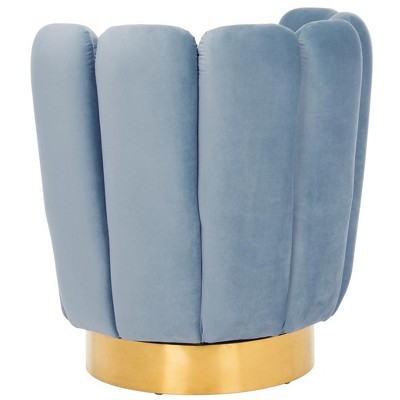 Transitional Light Blue Velvet Swivel Arm Chair with Gold Base
