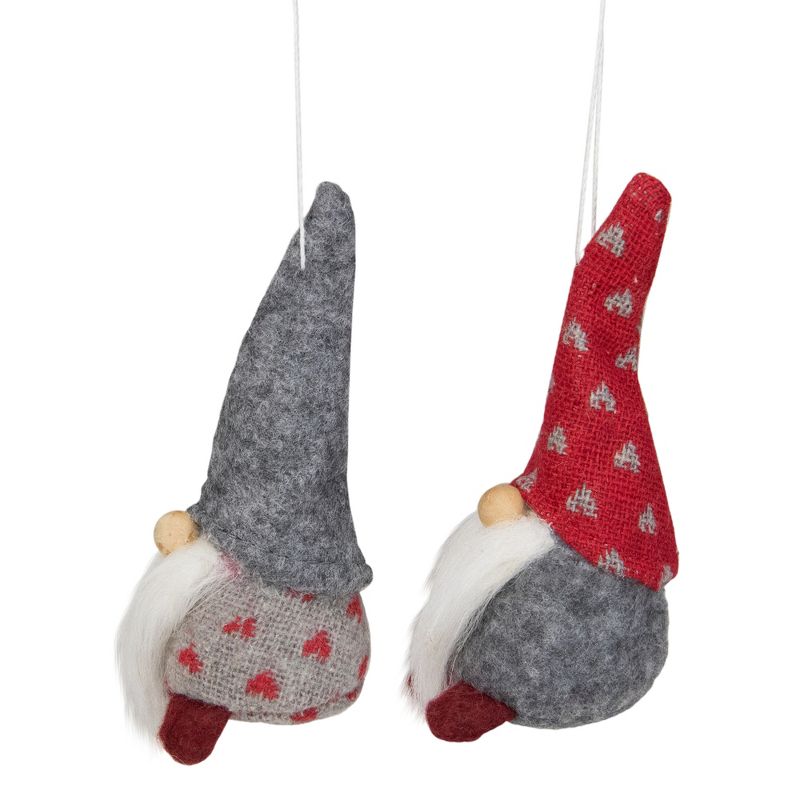 Northlight Set of 2 Gray and Red Santa Gnomes Christmas Ornaments 4.25", 2 of 5
