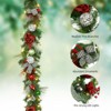 6 FT Pre-Lit Holiday Garland with 20 LED Lights for Front Door, Red & White Christmas Decoration with Bows, Berries, Ball Ornaments Xmas Flowers - 4 of 4