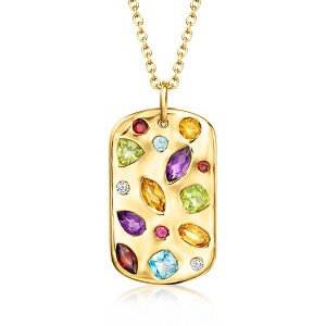 Ross-Simons 2.04 ct. t.w. Multi-Gemstone Scattered Tag Pendant Necklace With Lab-Grown Diamonds in 18kt Gold Over Sterling Size 18 - 1 of 3