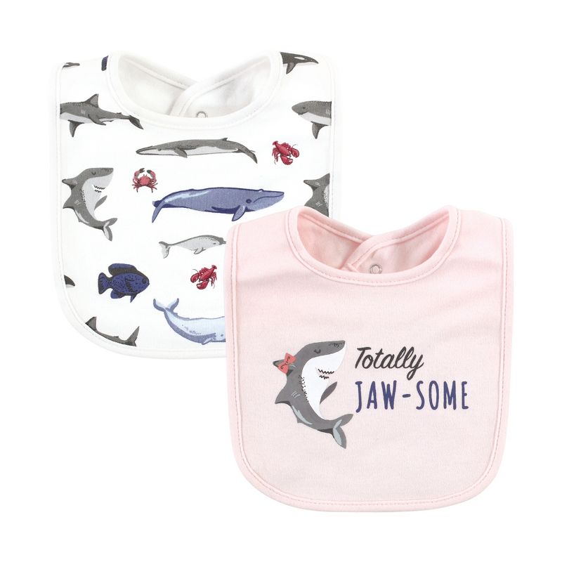 Hudson Baby Infant Girl Cotton Bibs, Girl Whale Shark, One Size, 3 of 8