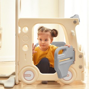 Toddler Slide Swing Set With Bus Play Structure Freestanding Climber Swing Playset With Basketball Hoop For Boys Girls Birthday Xmas Gifts - 1 of 4