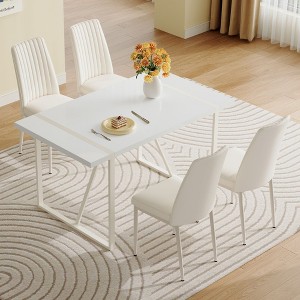 NicBex 5 PCS/7 PCS Cream-Style White MDF Dining Table Set with 4/6 Vertical Stripes Design Backrest Chairs for Kitchen/Apartment,White - 1 of 4