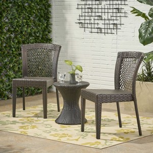 Christopher Knight Home Riggs Outdoor Wicker 3 Piece Stacking Chair Chat Set, Multibrown - 1 of 4