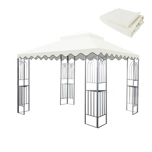 10x10 Ft Outdoor Patio Gazebo Replacement Canopy,Double Tiered Gazebo Tent Roof Top Cover Only wavy border(Frame Not Include)-BROWN - 1 of 4