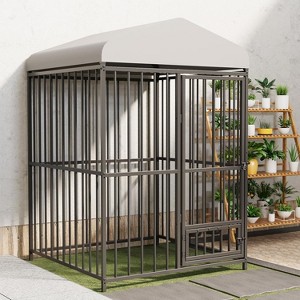 COZONY Outdoor Dog Kennel — Heavy-Duty Enclosure with Lock, UV-Resistant Waterproof Roof & Swivel Stainless Steel Bowl for Medium & Large Dogs - 1 of 4