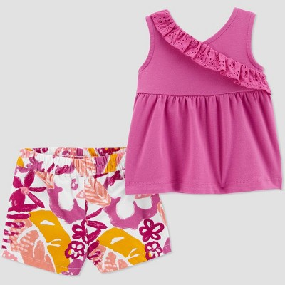 Baby Girls' Floral Top & Bottom Set - Just One You® made by carter's Dark Pink 6M