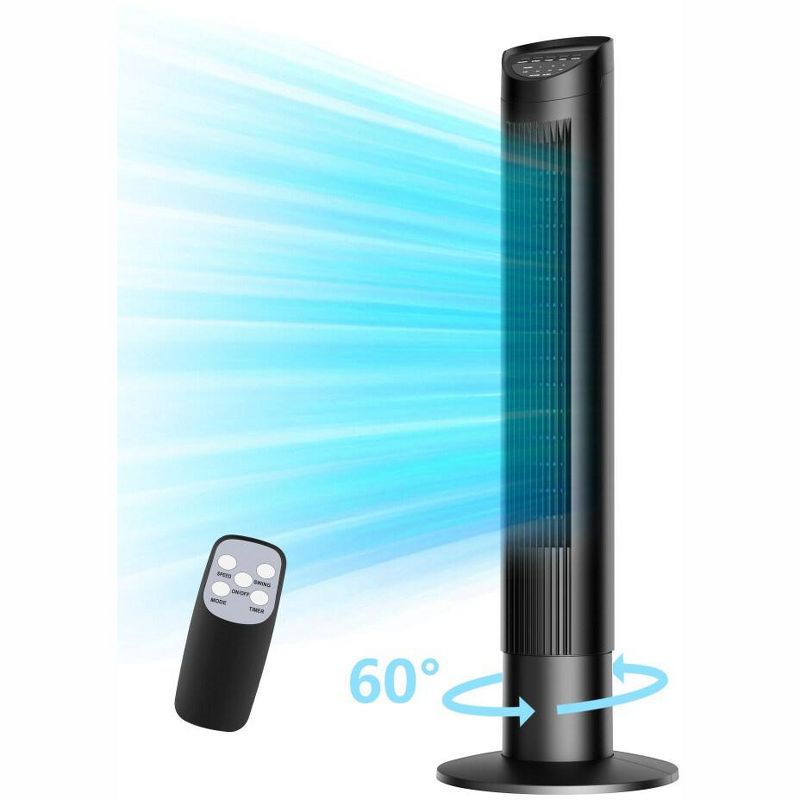 SUGIFT 35" Tower Fan for Bedroom, Oscillating Fans for Indoors with 3 Speeds, 3 Modes, 7.5H Timer, Bladeless Fan, Standing Floor Fans, Black, 1 of 9