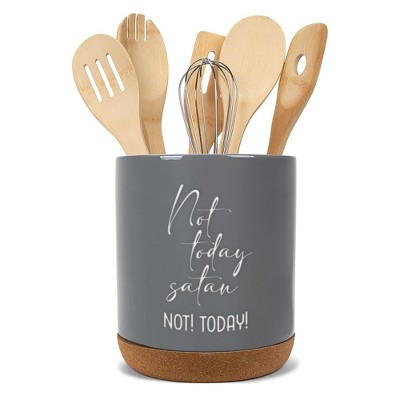 Elanze Designs Not Today Satan Grey X-Large Cork Bottom Kitchen Utensil Holder