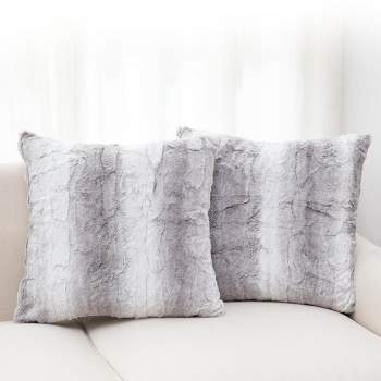 Cheer Collection Set of 2 Soft Faux Fur Leaf Design Throw Pillows with Inserts - Marble Gray (18" x 18")