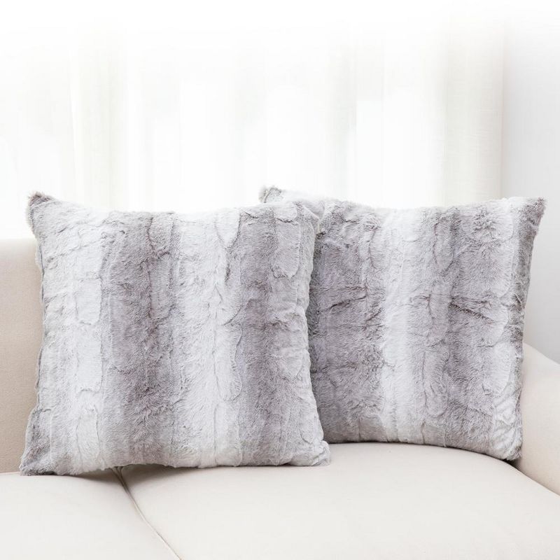 Cheer Collection Set of 2 Soft Faux Fur Leaf Design Throw Pillows with Inserts - Marble Gray (18" x 18"), 1 of 7
