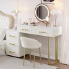 Velvet Vanity Desk Set with Marble Top 5 Drawers and Chair for Bedroom or Makeup Area-3irtyhousy - 2 of 4