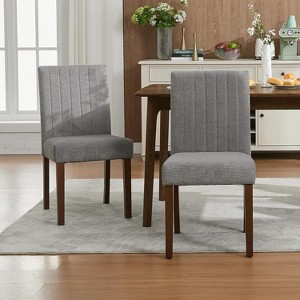 Upholstered Dining Chairs Set of 2, Fabric Kitchen Side Chairs with Sturdy Wood Legs, Comfortable Soft Linen for Dining Room, Restaurant - 1 of 4