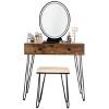 Tangkula Vanity Table Set Makeup Dressing Desk with Cushioned Stool & Lighted Mirror Rustic - 4 of 4