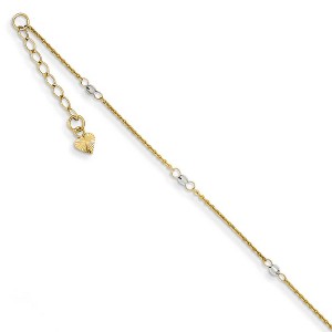 Black Bow Jewelry 14k Two-Tone Gold Cable and Mirror Bead Chain Anklet, 9-10 Inch - 1 of 4