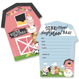 Big Dot of Happiness Girl Farm Animals - Shaped Fill-In Invitations Pink Barnyard Baby Shower or Birthday Party Invitation Cards with Envelopes 12 Ct - 1 of 4