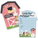 Big Dot of Happiness Girl Farm Animals - Shaped Fill-In Invitations Pink Barnyard Baby Shower or Birthday Party Invitation Cards with Envelopes 12 Ct