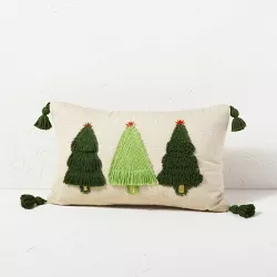 Christmas Tree Embroidered Lumbar Throw Pillow Neutral/Green - Opalhouse™ designed with Jungalow™