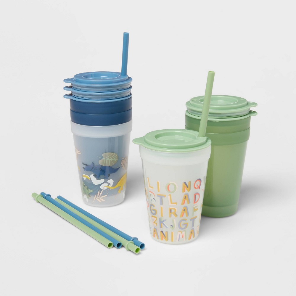 Photos - Glass 18pc Plastic Kids' Drinkware Set Green/Blue - Pillowfort™