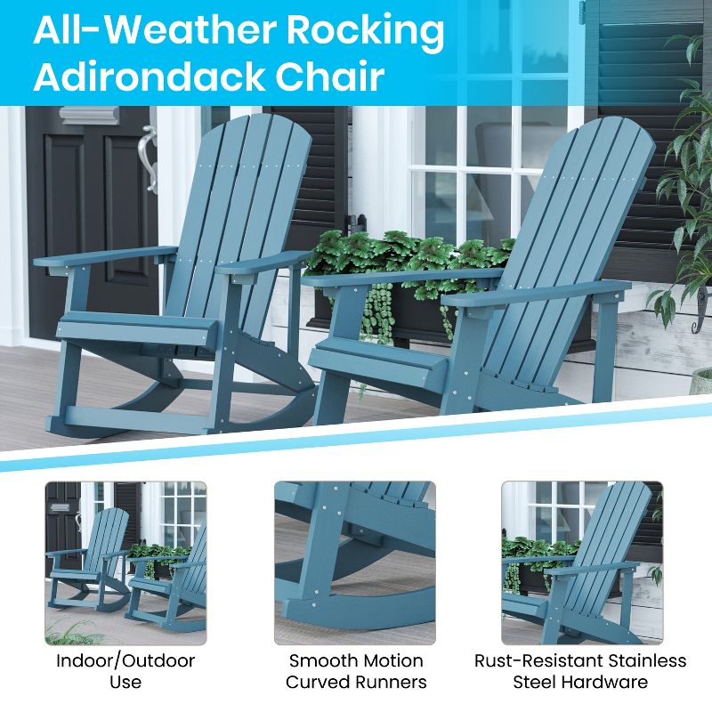 Flash Furniture Set of 2 Savannah All-Weather Poly Resin Wood Adirondack Rocking Chairs with Side Table, 5 of 13