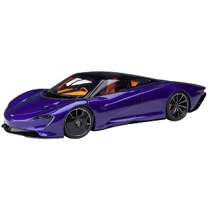 McLaren Speedtail Lantana Purple Metallic with Black Top and Yellow Interior and Suitcase Accessories  1/18 Model Car by Autoart - 1 of 4
