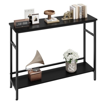 Homhougo 2 Tier Entryway Table, Console Tables for Entryway, Industrial Sofa Table with Adjustable Shelf Black
