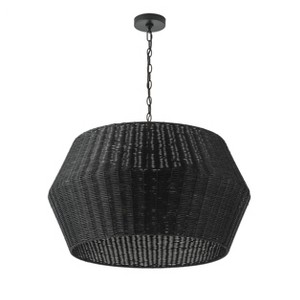 Dewdrop Boho Rattan Pendant Light 6-Light Black Woven Drum Chandelier for Dining Room and Living Room ETL Certified - 1 of 4
