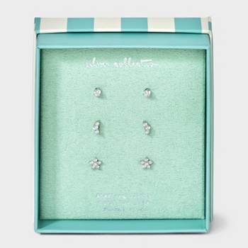 Sterling Silver Cubic Zirconia Star Stud Earring Set 3pc - A New Day™ Silver
