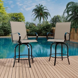2-Piece Outdoor Swivel Bar Stools - All-Weather High Back Chairs w/Armrests, Counter Height for Patio, Deck and Garden - 1 of 4
