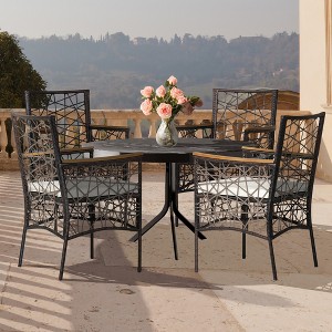 Costway 4pcs PE Wicker Patio Bistro Chairs Acacia Wood Armrests w/ Cushions Outdoor - 1 of 4