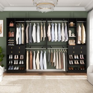 Aheaplus 117.8" Closet System with Wood Drawers, Shoe Racks, Hanging Rods - 1 of 4