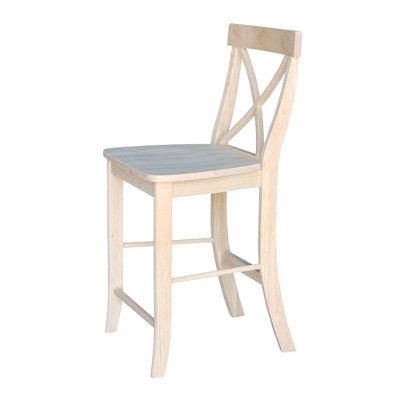 Traditional Solid Parawood X-Back 24" Counter Stool, Unfinished