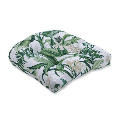 Wailea Coast Verte Wicker Seat Cushion - Pillow Perfect: Botanical Canvas, Polyester Fill, Square Shape