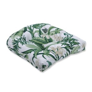 Wailea Coast Verte Wicker Seat Cushion - Pillow Perfect: Botanical Canvas, Polyester Fill, Square Shape - 1 of 4