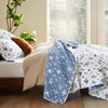 Reversible Blue White Floral Quilt, Daisy Design Microfiber Coverlet for All Seasons 106x96 - 3 of 4