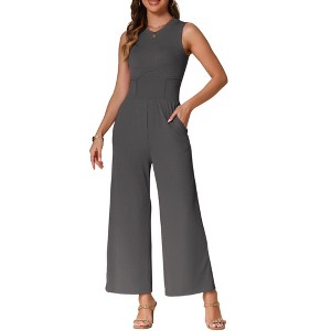 INSPIRE CHIC Women's Dressy Casual One Piece Outfits Sleeveless Crewneck Wide Leg Summer Jumpsuit - 1 of 4