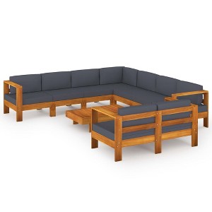 vidaXL Dark Gray Patio Lounge Set with Cushions - 9-Piece Outdoor Seating Set - Solid Acacia Wood - Flexible Configuration - Easy to Maintain - 1 of 4