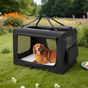 LEDREM 48-Inch Soft Dog Crate, Collapsible Portable for Indoor Outdoor Use - Secure Kennel with Zippers for Home, Car, Travel Camping, Black - 1 of 4