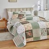 Green Floral Plaid Summer Bedspread Set, 3 Pieces, Soft Microfiber Reversible Lightweight Coverlet for All Seasons. - 2 of 4