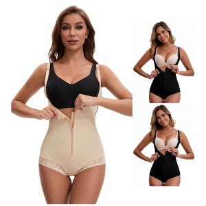 INSPIRE CHIC 3 Packs Women's Tummy Control Full Bodyshaper Open Bust Lace Trimmed Jumpsuit - 1 of 4