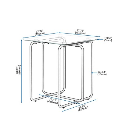Transparent Tempered Glass End Table with Black Metal Frame