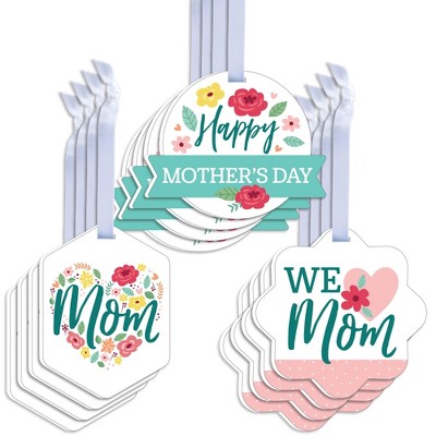 Big Dot of Happiness Colorful Floral Happy Mother's Day - Assorted Hanging We Love Mom Party Favor Tags - Gift Tag Toppers - Set of 12