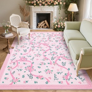 Modern Washable Area Rug for Living Room, Bow-knot Printed Floor Rug with Non Slip Backing, Low Pile Stain Resistant Carpet for Dorm - 1 of 4