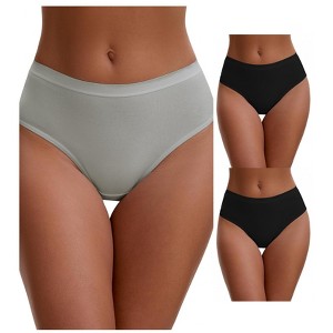 INSPIRE CHIC Women's Cotton High Waist Bright Trim Briefs Elastic Waistband Breathable Underwear 3 Packs - 1 of 4
