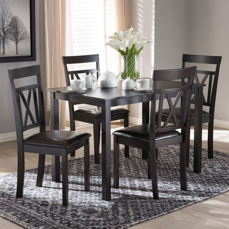 5pc Rosie Modern And Contemporary Faux Leather Upholstered Dining Set Dark Brown - Baxton Studio, 6 of 9