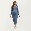 Anna-Kaci Women's Ribbed Knit Maternity Dress with Long Sleeves and Front Twist Detail for Stretch Comfort and a Smooth, Fit - 3 of 4