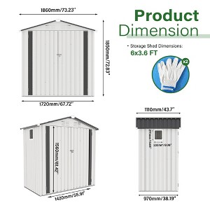 Gulches 6x3.6 FT Compact Metal Storage Shed, Waterproof Peaked Roof Tool Shed with Clear Window & Lockable Door, White Galvanized Steel Shed - 1 of 4