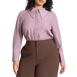 ELOQUII Women's Plus Size Pointed Collar Button Up Shirt - 1 of 4